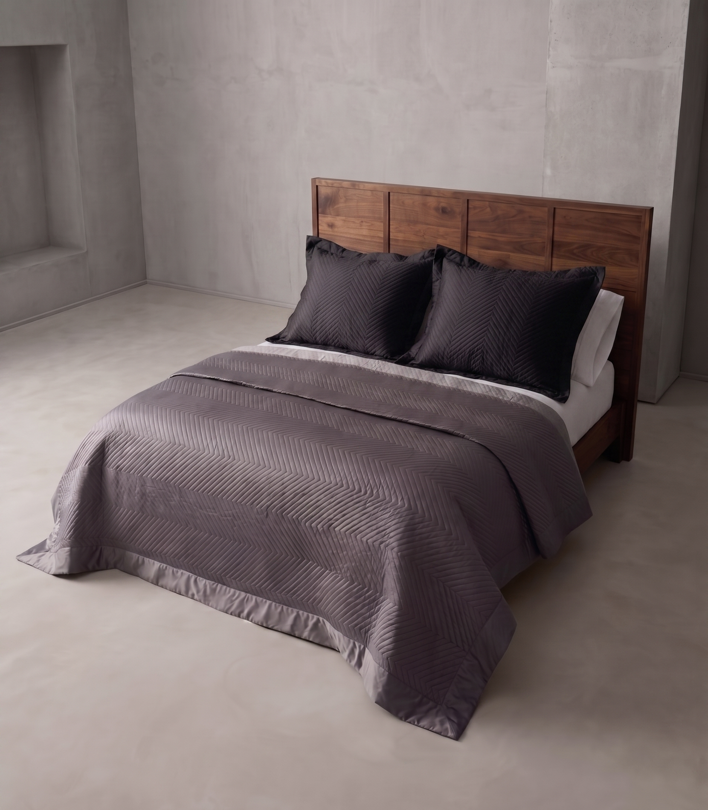 Colcha Bouti Negro y Oxford sobre cama SOFT NATURE