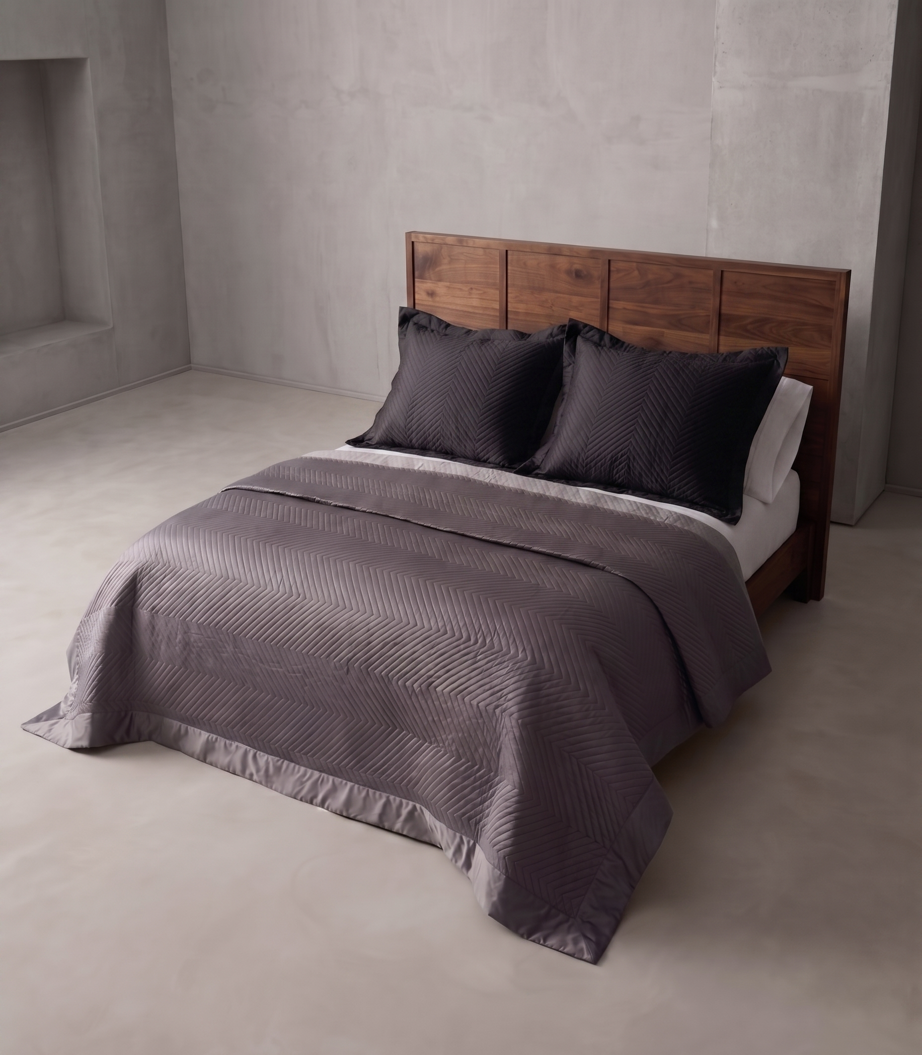 Colcha Bouti Negro y Oxford sobre cama SOFT NATURE