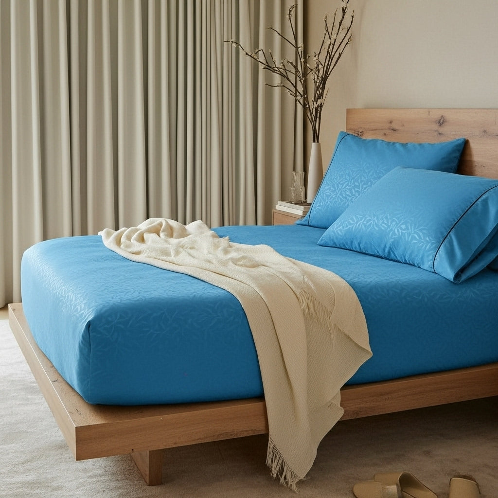 Sábanas Floréa Petróleo sobre cama SOFT NATURE