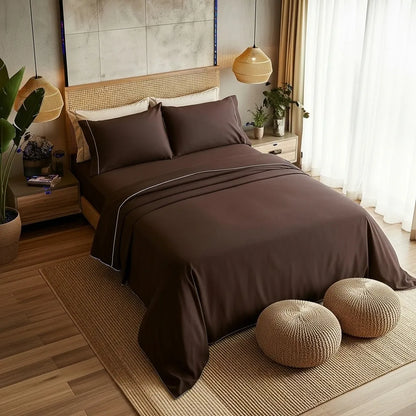 Sábanas Lisas Chocolate sobre cama SOFT NATURE