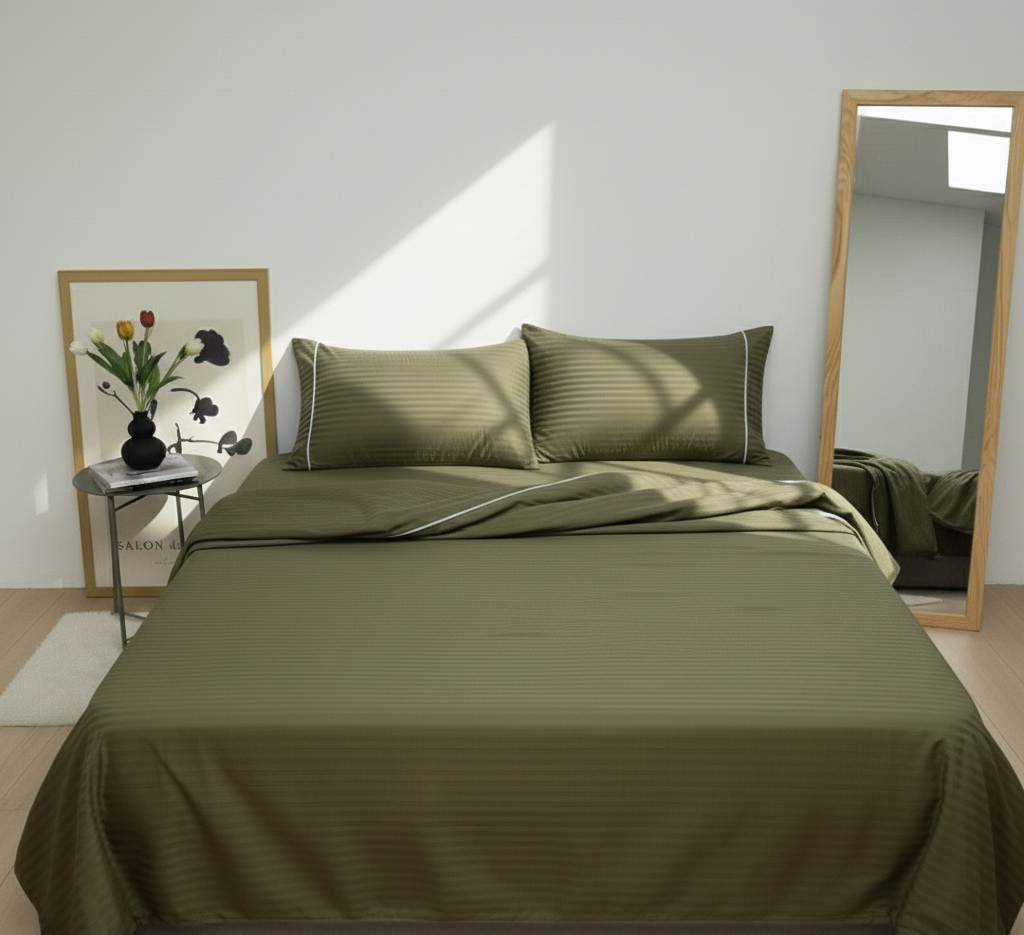 Juego de Sábanas Raye Mountain Olive 2800 hilos SOFT NATURE