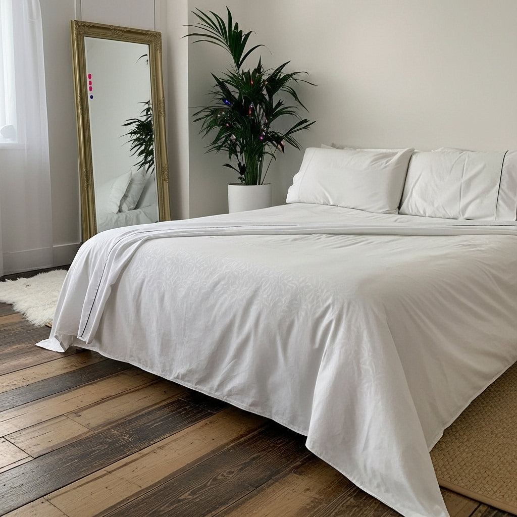 Sábanas Floréa Blanco sobre cama SOFT NATURE