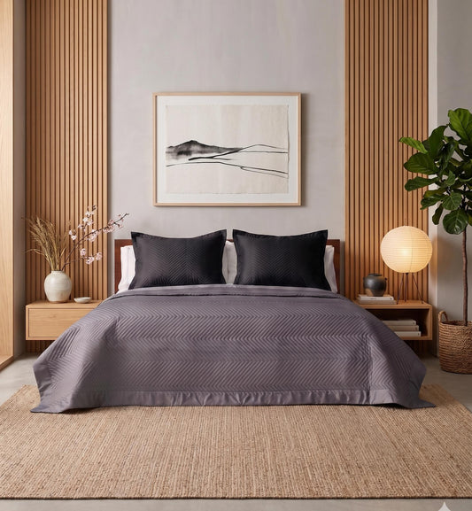 Edredón Duo gris en recámara minimalista SOFT NATURE